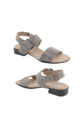 Munro Cleo Sandals Titanium Tan Metallic Leather Low Block Heel Women Size 9.5N